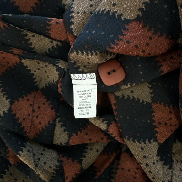 Betsey Johnson Vintage Argyle Print Zip Front Pocket Retro Dress 80's 90's Vtg L - Picture 4 of 5